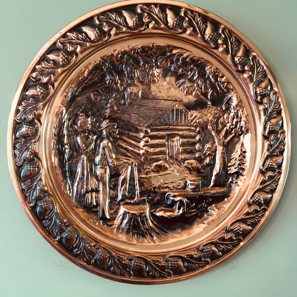 LARGE Vintage 19 1/4 inches copper craft Guild hanging wall plate